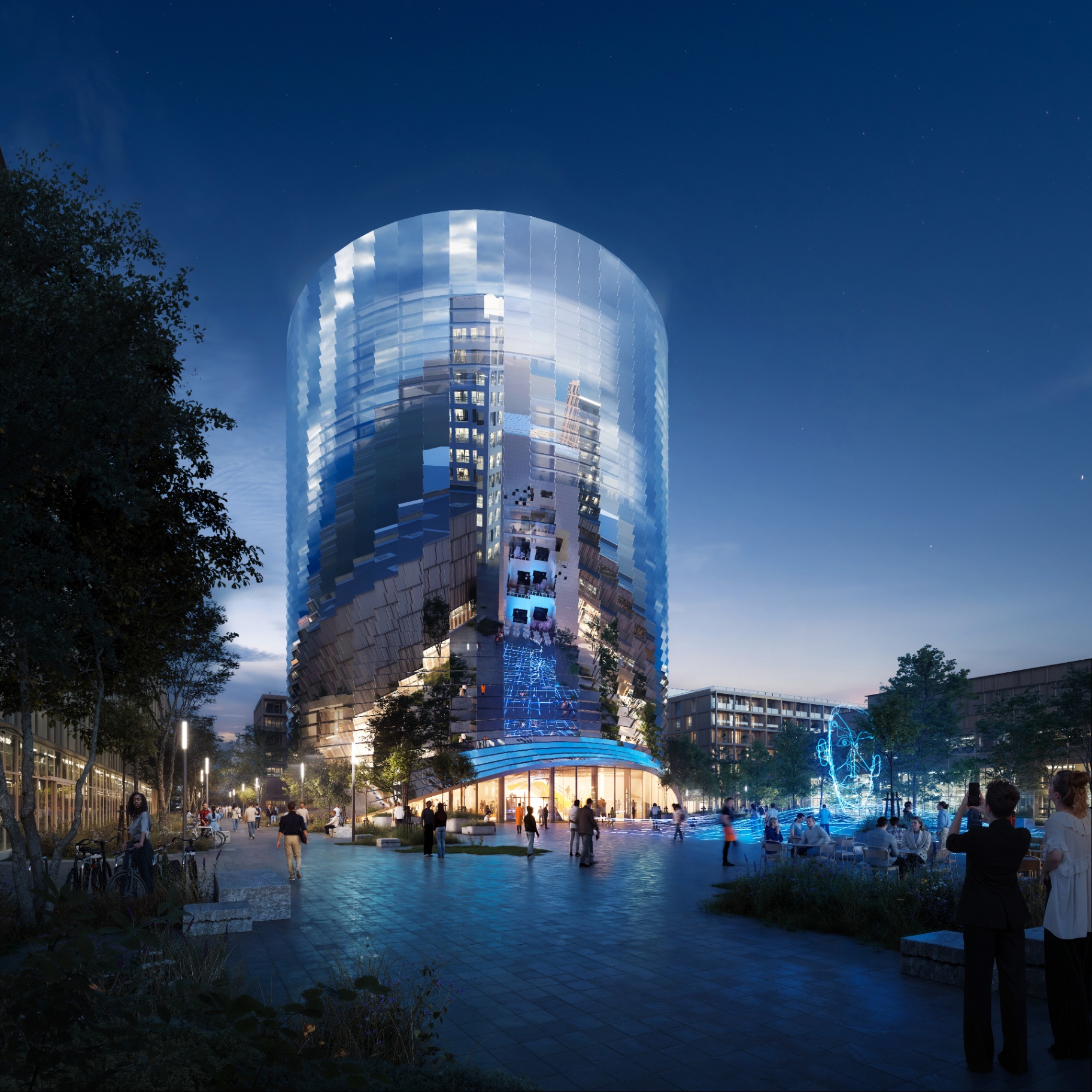 IPAI Campus – Hochhaus Süd bei Nacht, ©IPAI/MVRDV